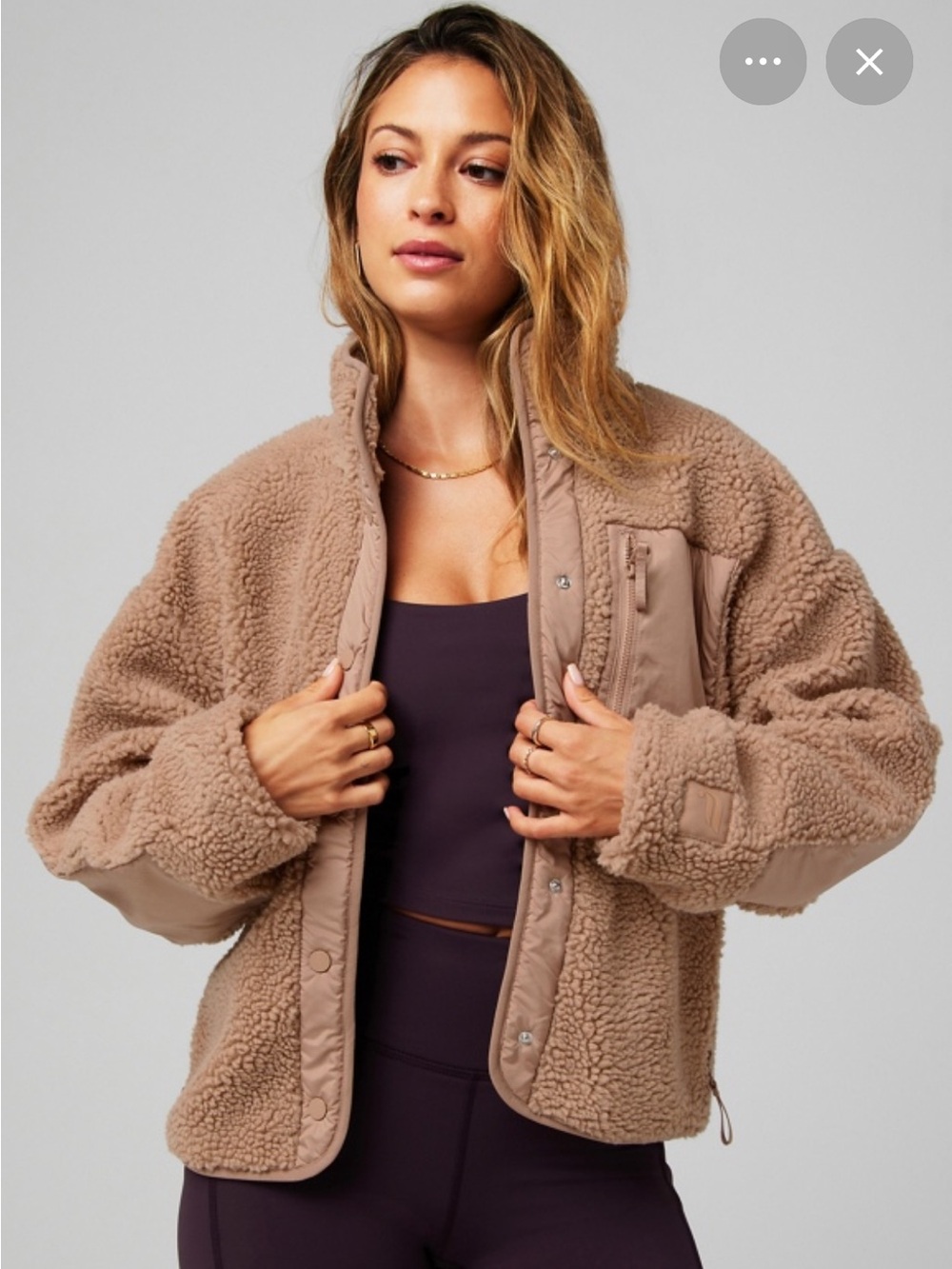 Fabletics Taupe Plush Teddy Jacket